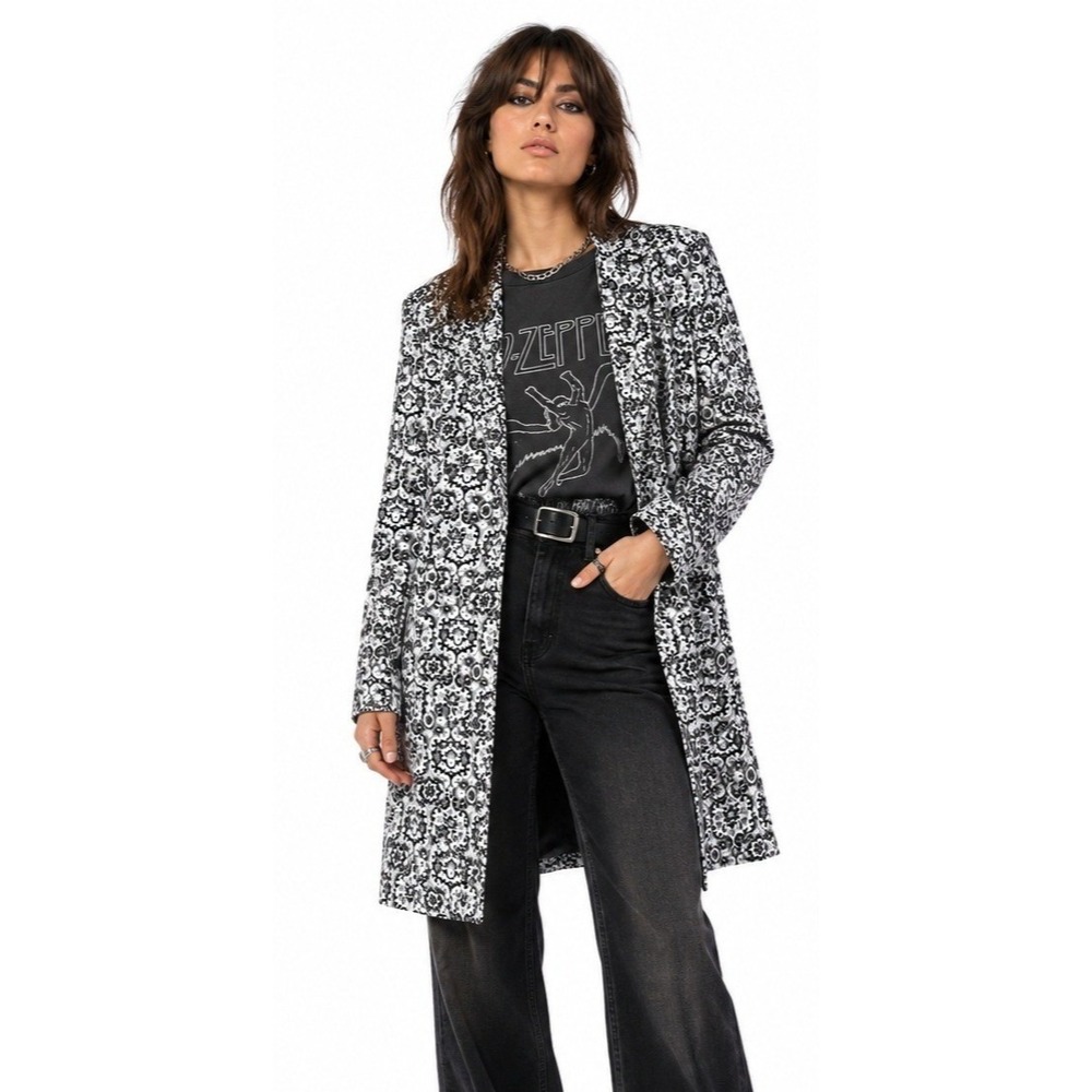 Richard Warren New York  Longline Jacket Womens 6 Black White Tapestry Floral